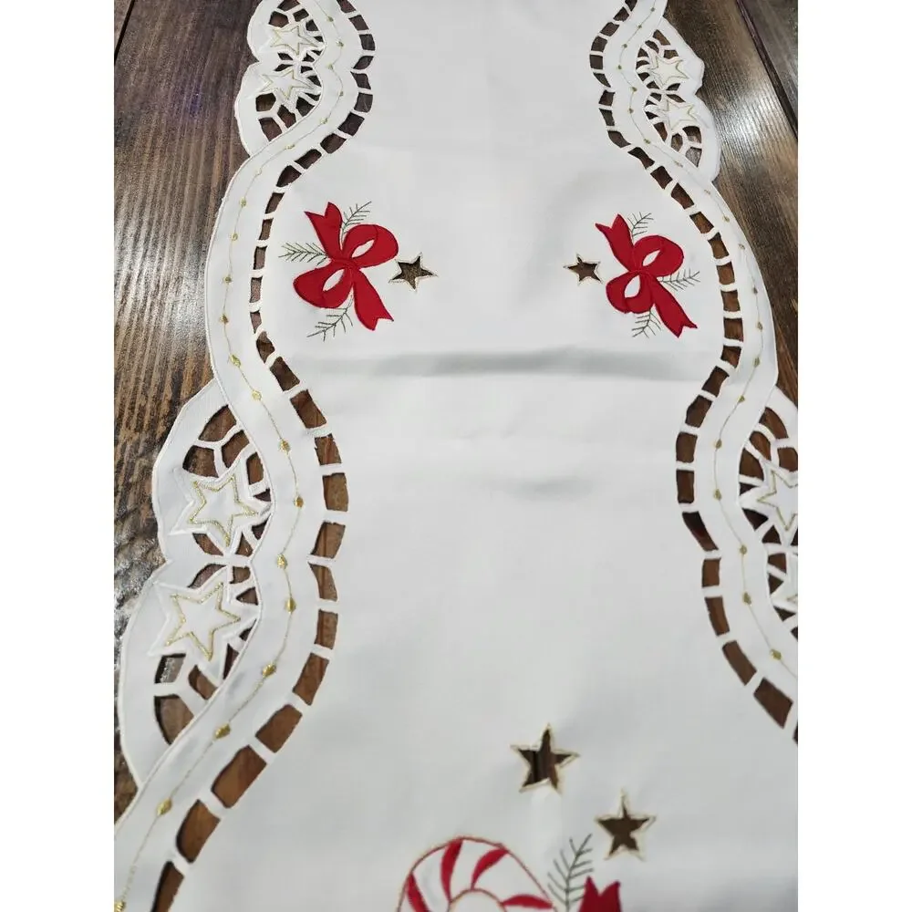 Elegant Christmas Embroidered Table Runner 13 x 70 Inch Cutwork
